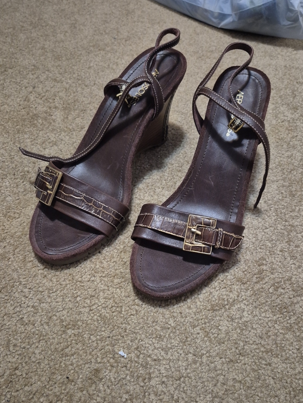 AEROSOLES Wedge Sandals with Gold Buckles